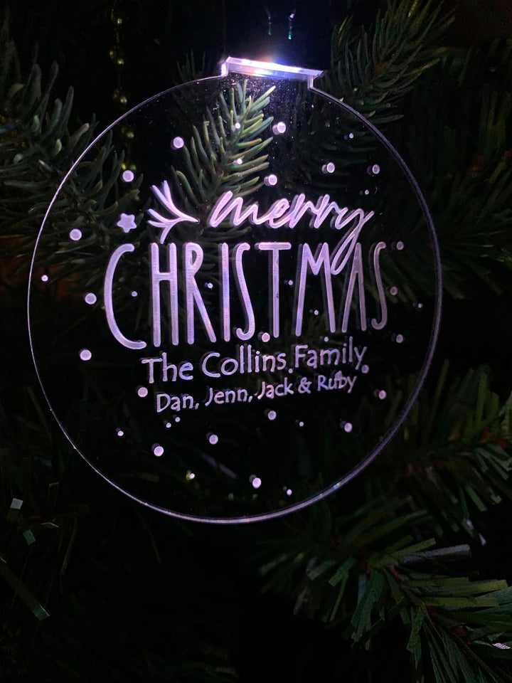 Personalized Light Up Christmas Tree Ornament - Rechargeable LED -