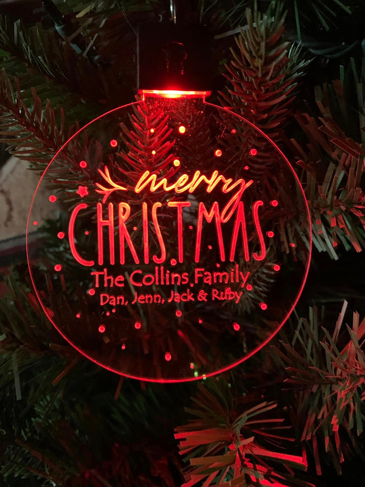 Personalized Light Up Christmas Tree Ornament - Rechargeable LED -