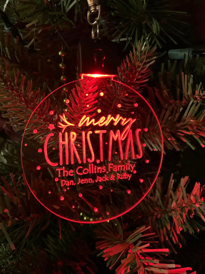 Personalized Light Up Christmas Tree Ornament - Rechargeable LED -