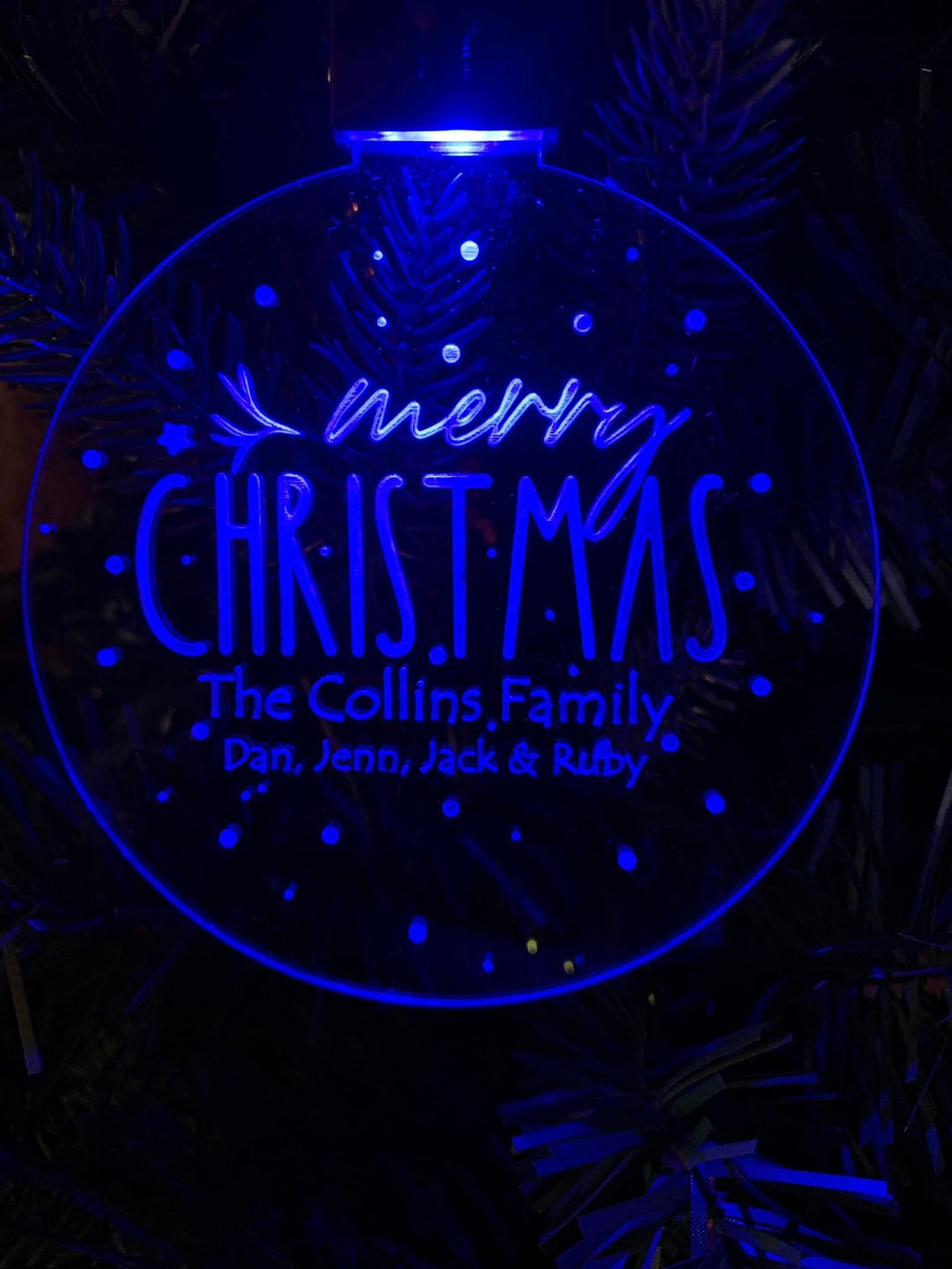 Personalized Light Up Christmas Tree Ornament - Rechargeable LED -