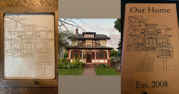 Custom Home Portrait Engraved Leatherette Journal