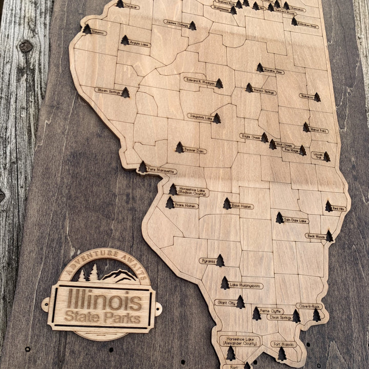 Illinois State Parks Bucket List Map | Wood State Park Tracker | Illinois Travel Map | Adventure Tracker Gift | Hiking & Camping Gift | Illinois Wall Art
