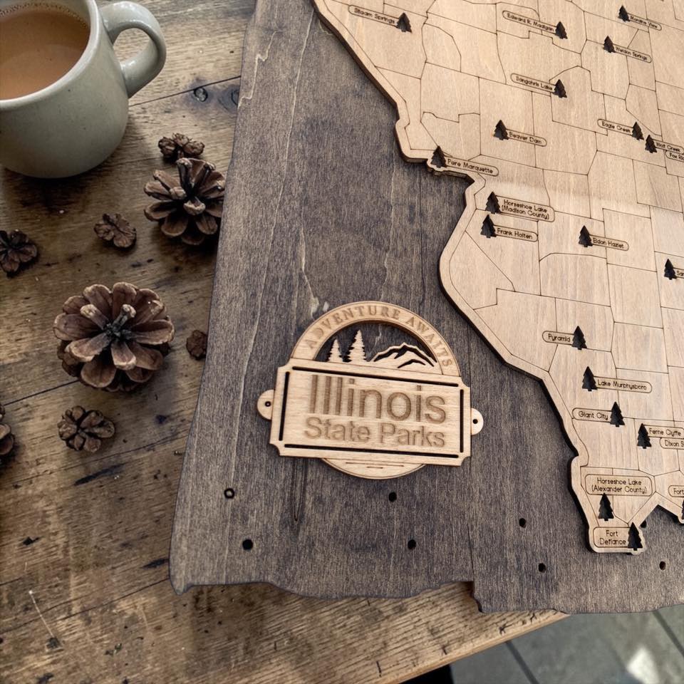 Illinois State Parks Bucket List Map | Wood State Park Tracker | Illinois Travel Map | Adventure Tracker Gift | Hiking & Camping Gift | Illinois Wall Art