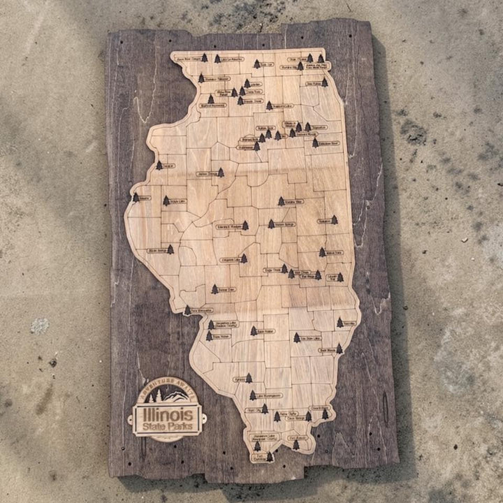 Illinois State Parks Bucket List Map | Wood State Park Tracker | Illinois Travel Map | Adventure Tracker Gift | Hiking & Camping Gift | Illinois Wall Art