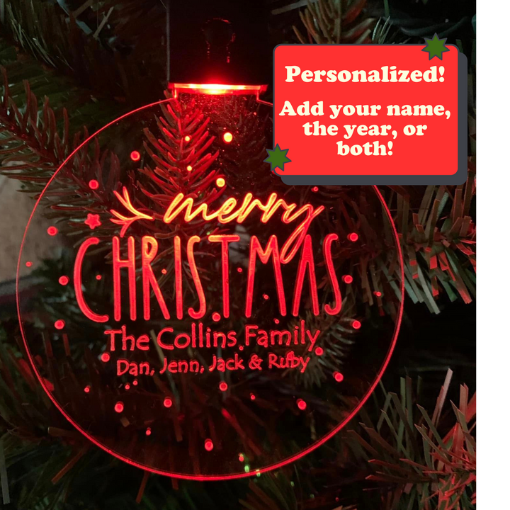 Personalized Light Up Christmas Tree Ornament - Rechargeable LED -